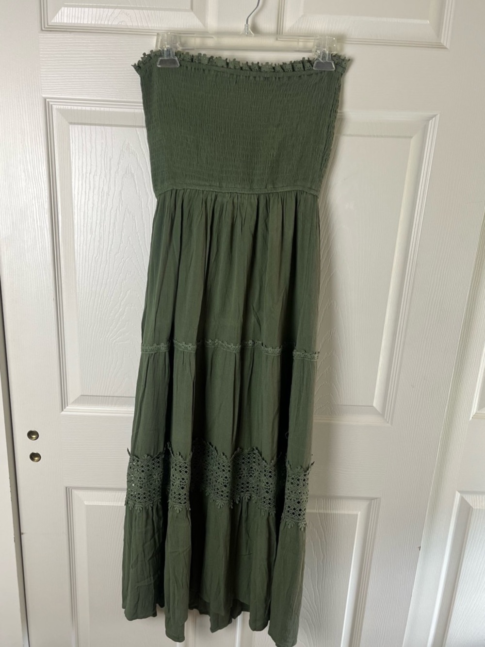 Olive Strapless Tiered Maxi Dress